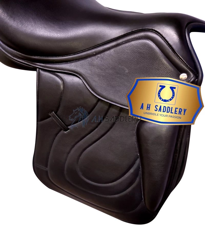 Handmade Leather English Dressage Saddle With Stitching  & Tack Set with Matching Bridle, Reins